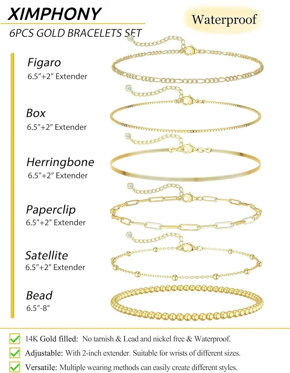 Sublimez vos poignets avec notre ensemble de bracelets fins plaqués or 14K.
