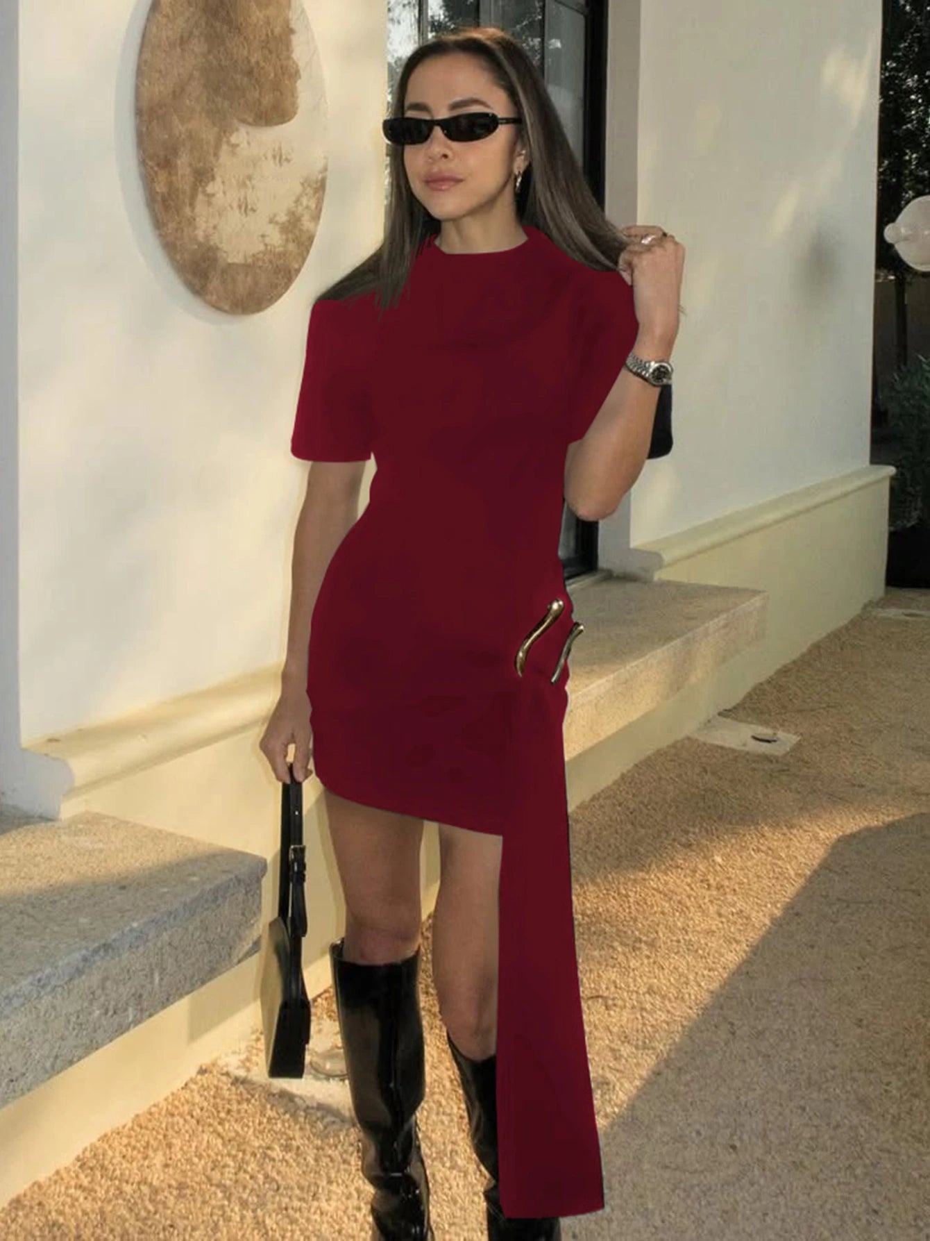 Robe Courte Femme LS SHOP – Bodycon, Manches Courtes, Col Rond, Chic et Sexy