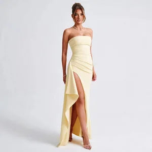 Robe Longue Femme 2025 – Dos Nu, Fendue, Sans Bretelles, Élégante et Sexy