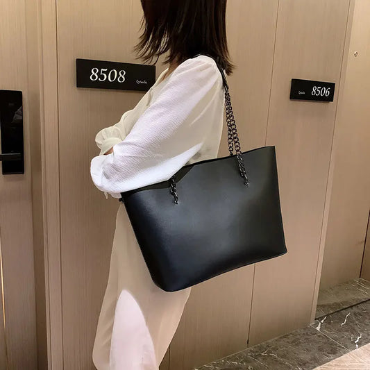 Sac à bandoulière en PU cuir style luxe pour femmes – Grand sac à main avec chaîne, grande capacité, idéal voyage et shopping