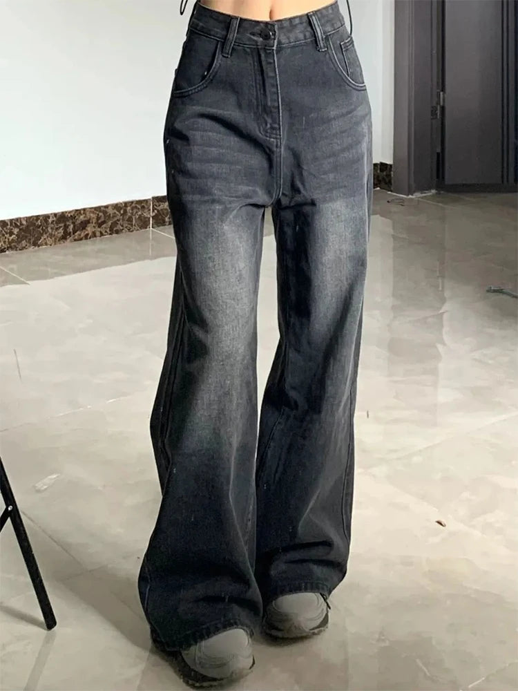 Jean Femme Vintage Coréen – Taille Haute, Évasé & Confortable