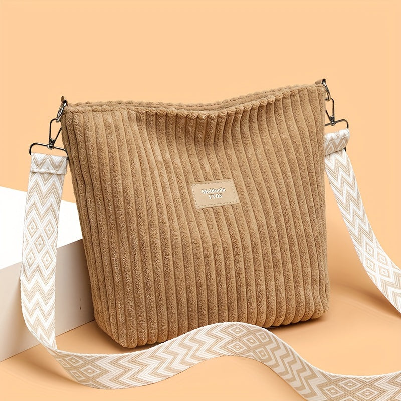 LS SHOP – Sac Bandoulière Femme en Velours Côtelé « Perfect Lily » | Blanc Élégant avec Bandoulière Réglable