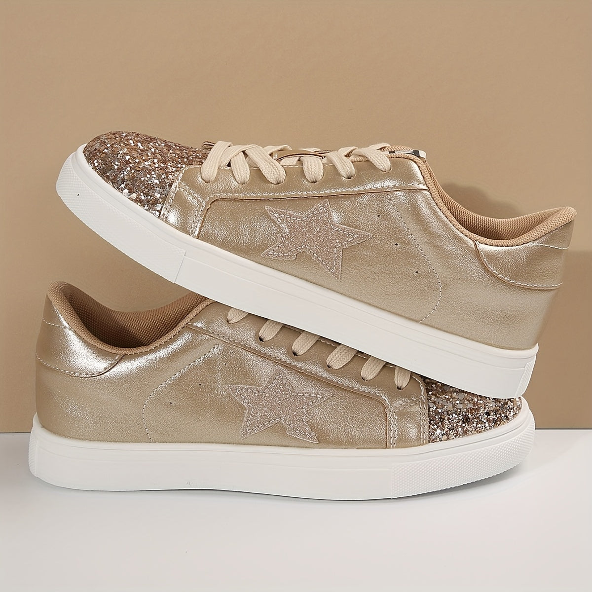 👟 LS SHOP – Baskets Pailletées Dorées pour Femme – Confortables & Stylées ✨