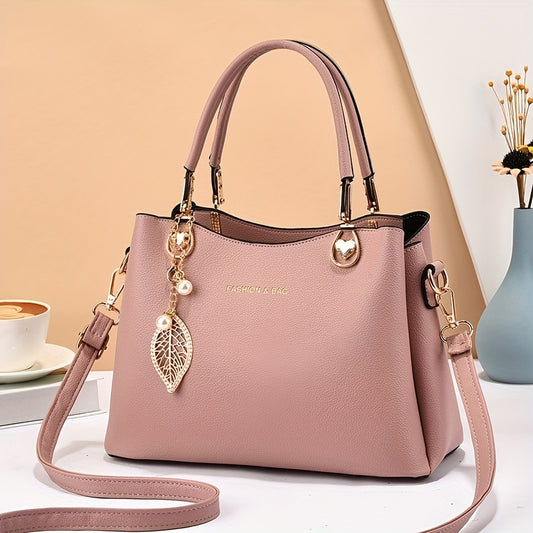 LS SHOP – Sac à Main Élégant pour Femme | Bandoulière Amovible, Détail Feuille Doré, Sac Blanc Chic