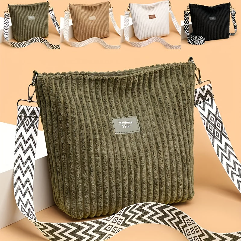 LS SHOP – Sac Bandoulière Femme en Velours Côtelé « Perfect Lily » | Blanc Élégant avec Bandoulière Réglable
