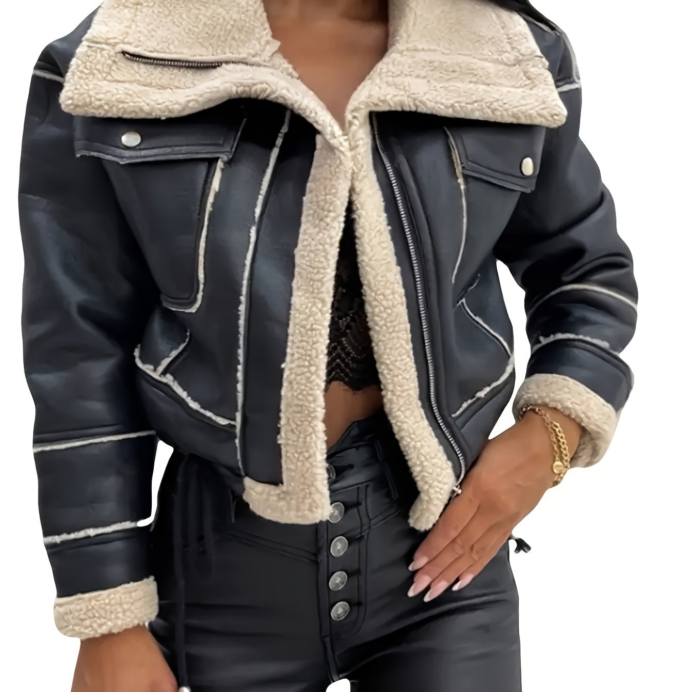 🧥 Veste Femme Faux Shearling LS SHOP – Style Biker & Confort Hiver