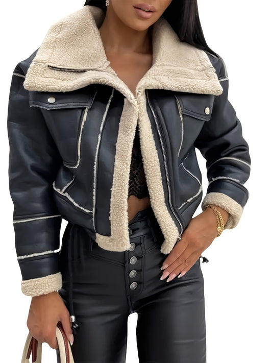 🧥 Veste Femme Faux Shearling LS SHOP – Style Biker & Confort Hiver