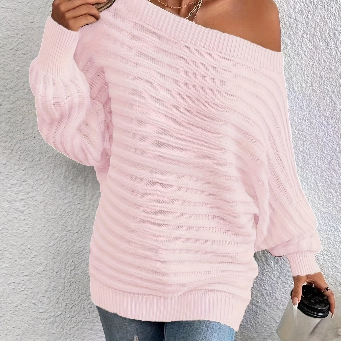 « LS-SHOP ✨ Pull Épaules Dénudées Femme – Chic, Couleur Unie, Pull Confortable en Acrylique à Manches Lanternes | ls-shop-pull-femme-chic »leeves, Casual & Stylish, Perfect for Fall/Winter - Hand Washable
