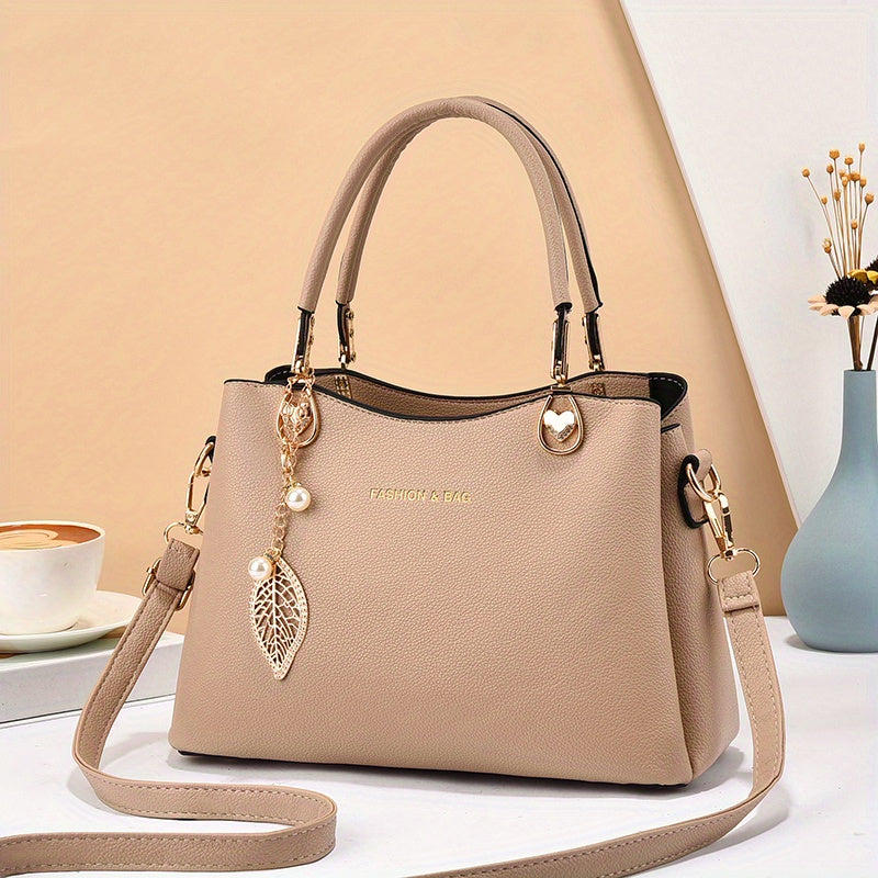 LS SHOP – Sac à Main Élégant pour Femme | Bandoulière Amovible, Détail Feuille Doré, Sac Blanc Chic