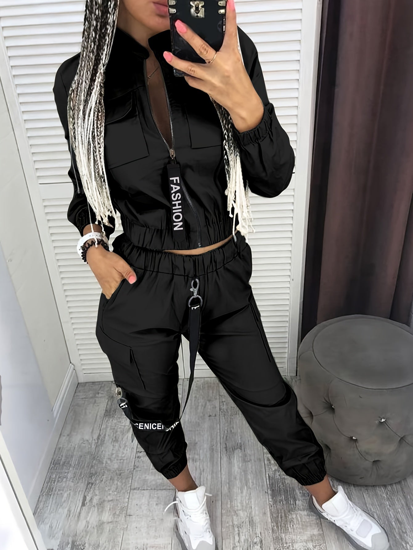 LS SHOP – Ensemble Décontracté Femme Cargo | Veste Zippée et Pantalon en Polyester Extensible