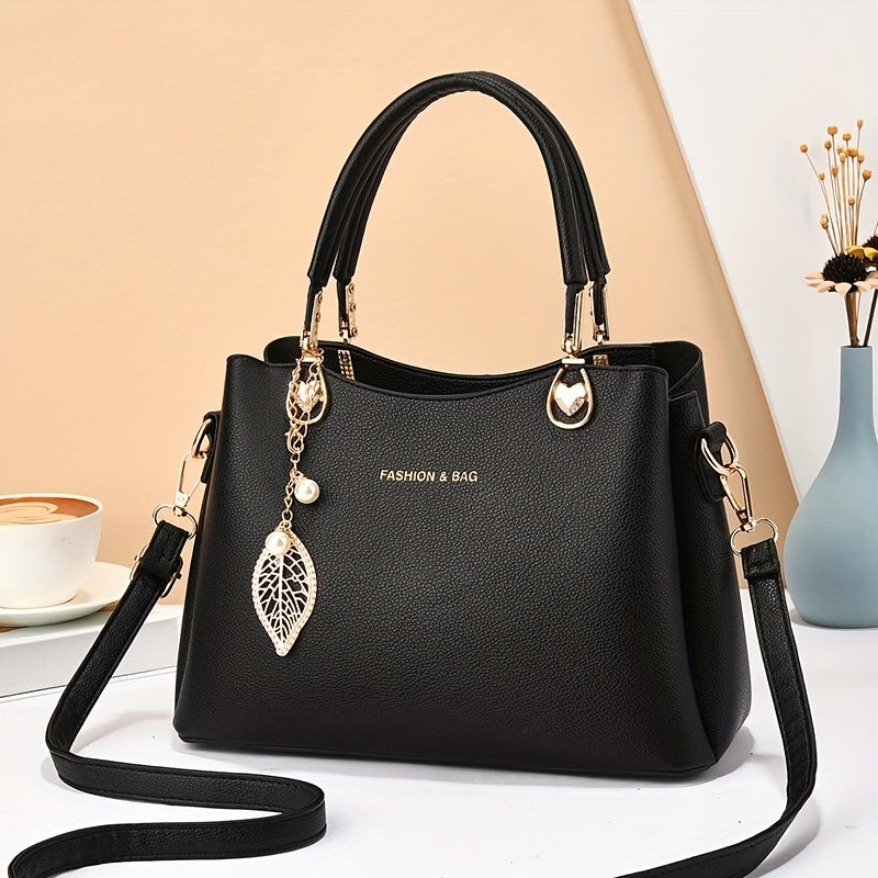 LS SHOP – Sac à Main Élégant pour Femme | Bandoulière Amovible, Détail Feuille Doré, Sac Blanc Chic