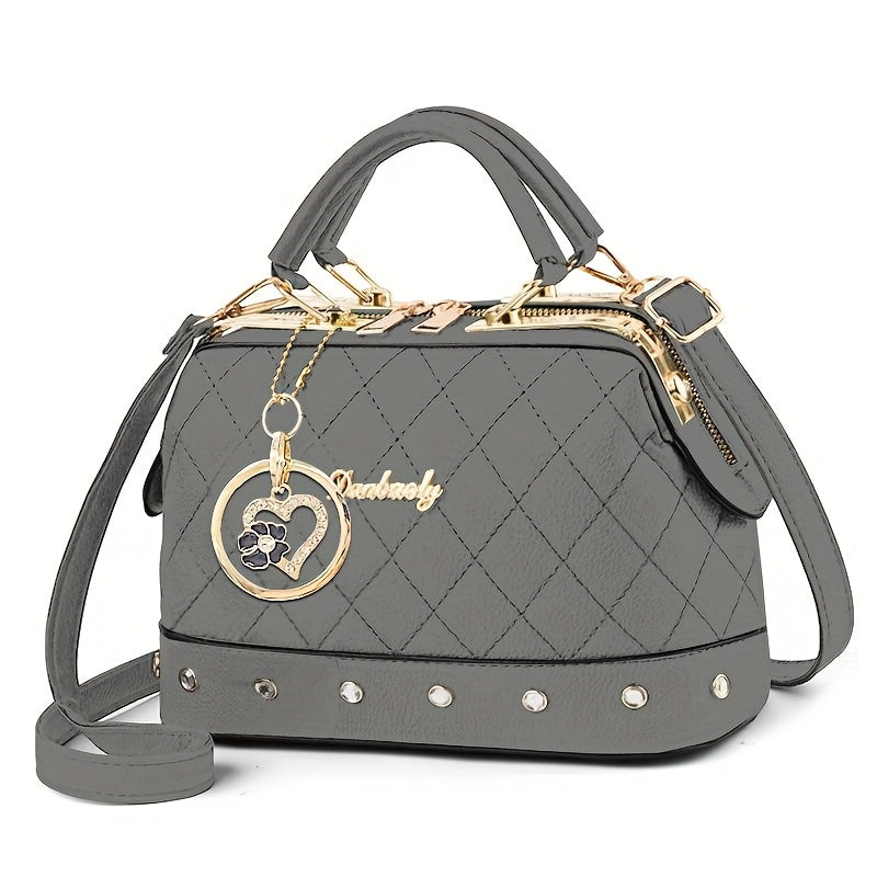 LS SHOP – Sac Boston Matelassé Noir | Bandoulière Réglable, Détail Strass et Clous Dorés