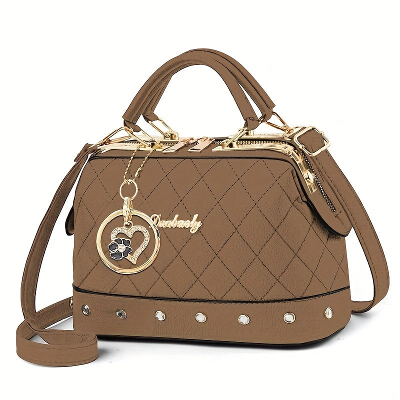LS SHOP – Sac Boston Matelassé Noir | Bandoulière Réglable, Détail Strass et Clous Dorés
