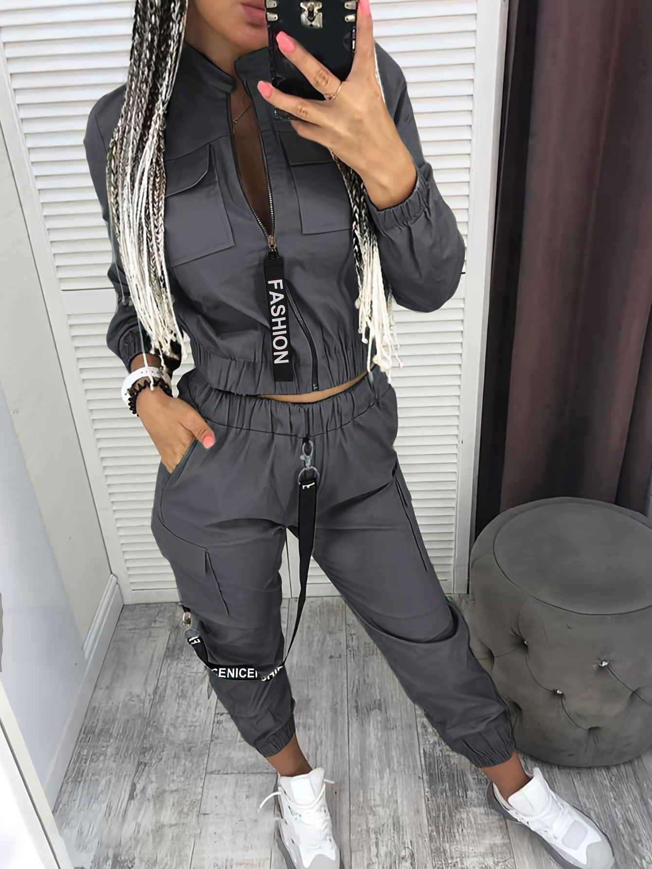 LS SHOP – Ensemble Décontracté Femme Cargo | Veste Zippée et Pantalon en Polyester Extensible