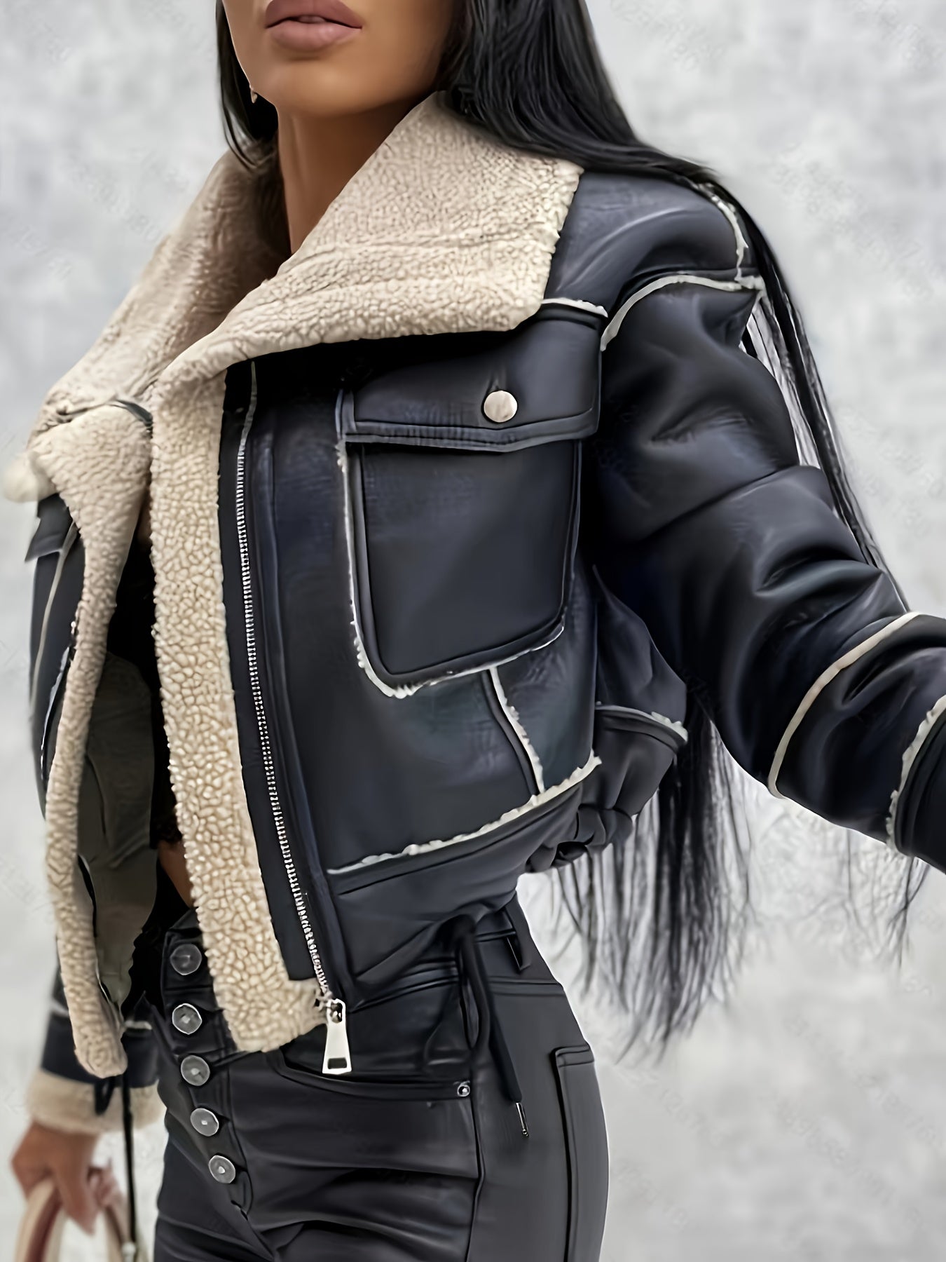 🧥 Veste Femme Faux Shearling LS SHOP – Style Biker & Confort Hiver