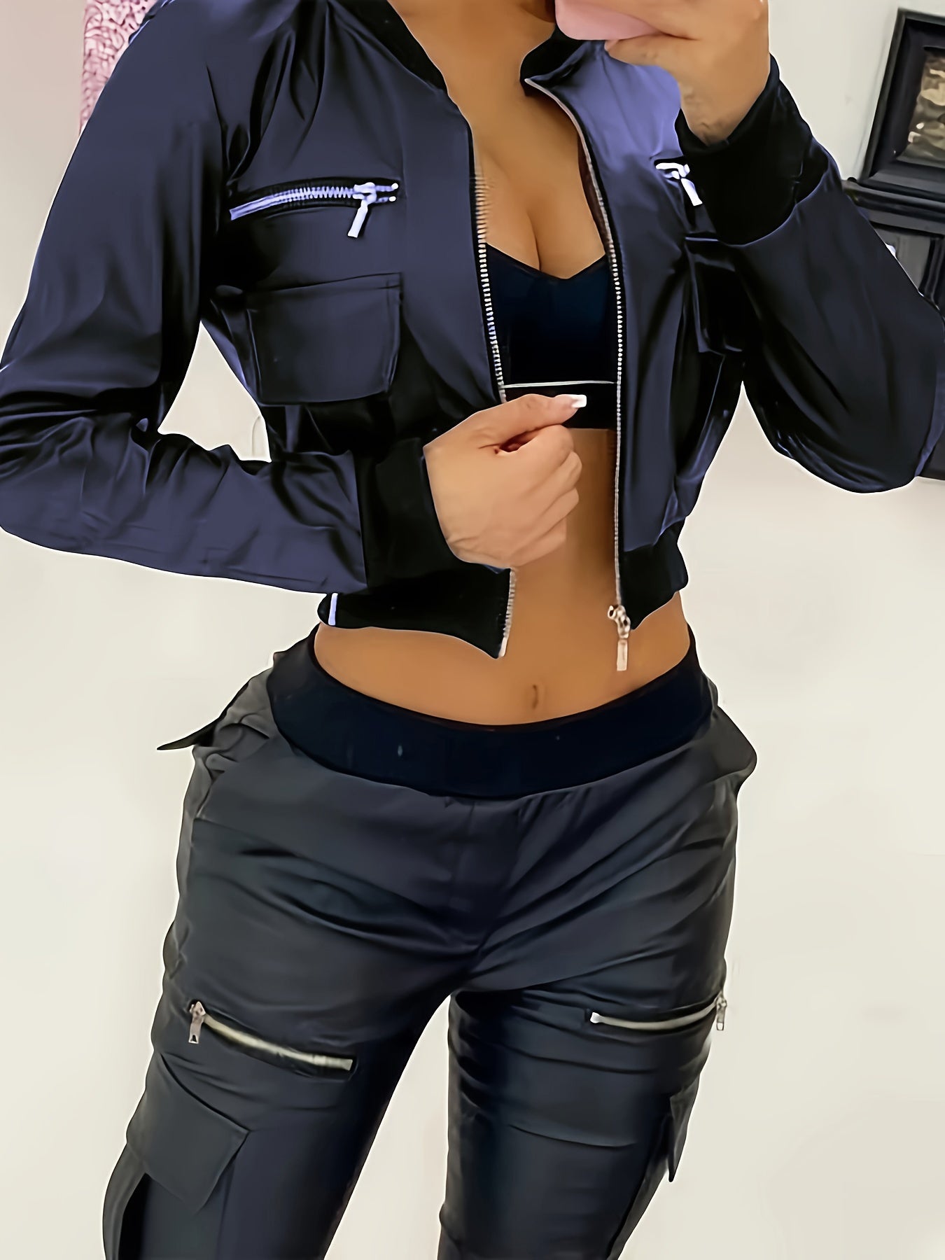 LS SHOP – Veste Courte Zippée Unie | Manches Longues Style Y2K Printemps/Automne