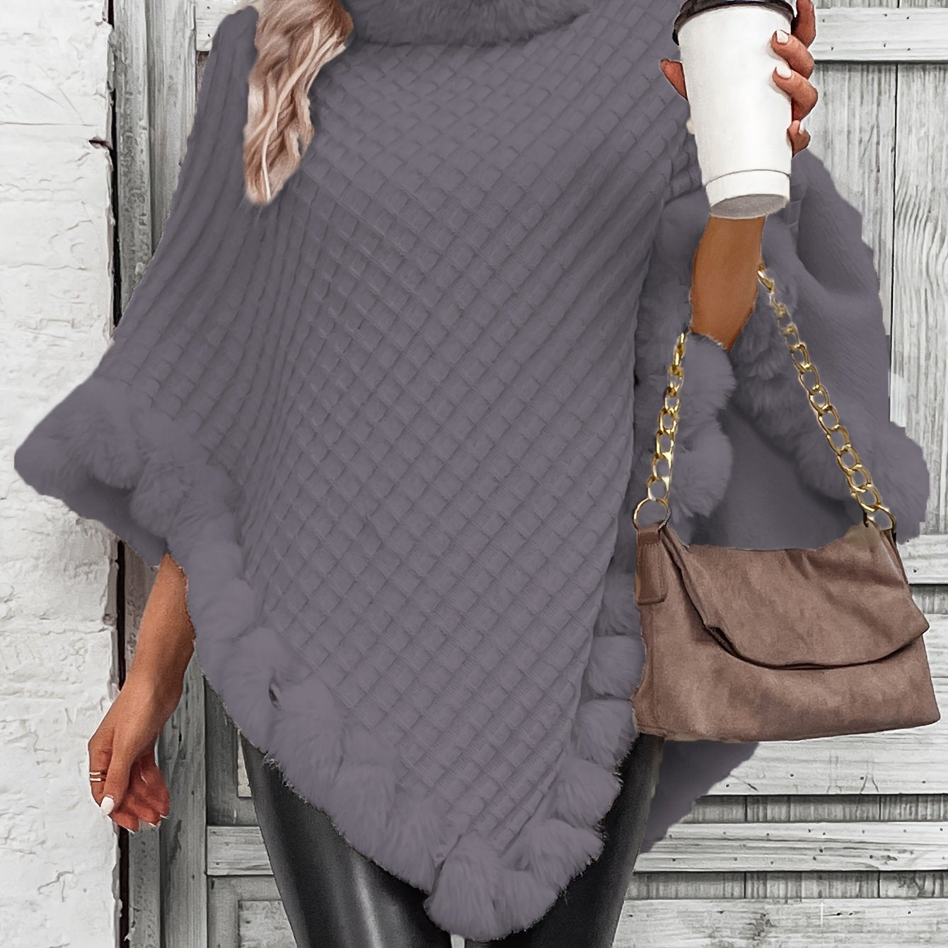 « LS-SHOP 🍁 Cape-Cardigan Femme Oversize – Col Fausse Fourrure, Ourlet Volanté, Marron & Gris | Cozy Automne/Hiver | ls-shop-cape-cardigan »