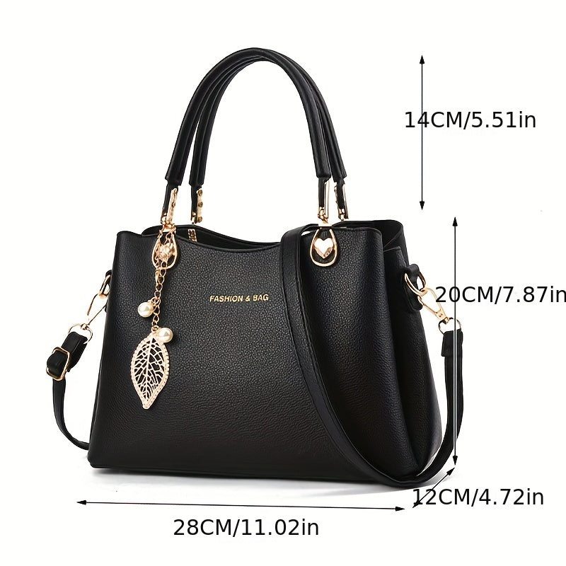 LS SHOP – Sac à Main Élégant pour Femme | Bandoulière Amovible, Détail Feuille Doré, Sac Blanc Chic
