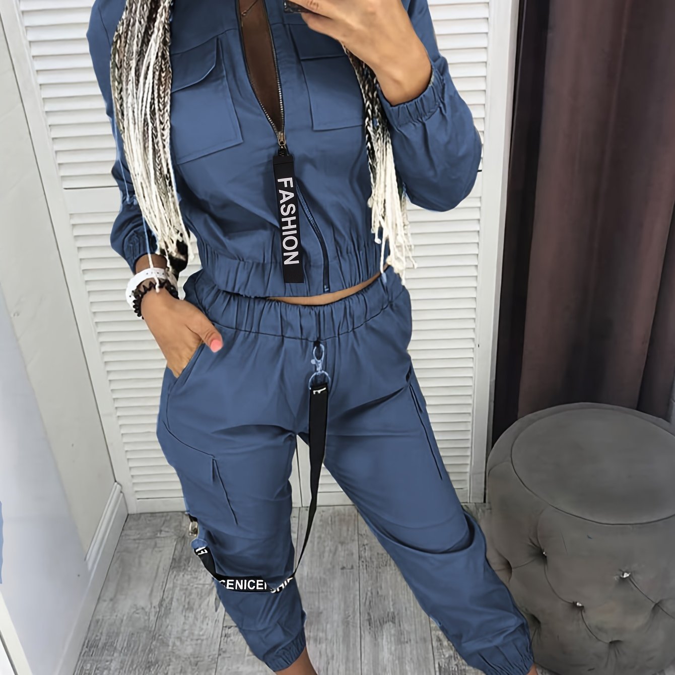 LS SHOP – Ensemble Décontracté Femme Cargo | Veste Zippée et Pantalon en Polyester Extensible
