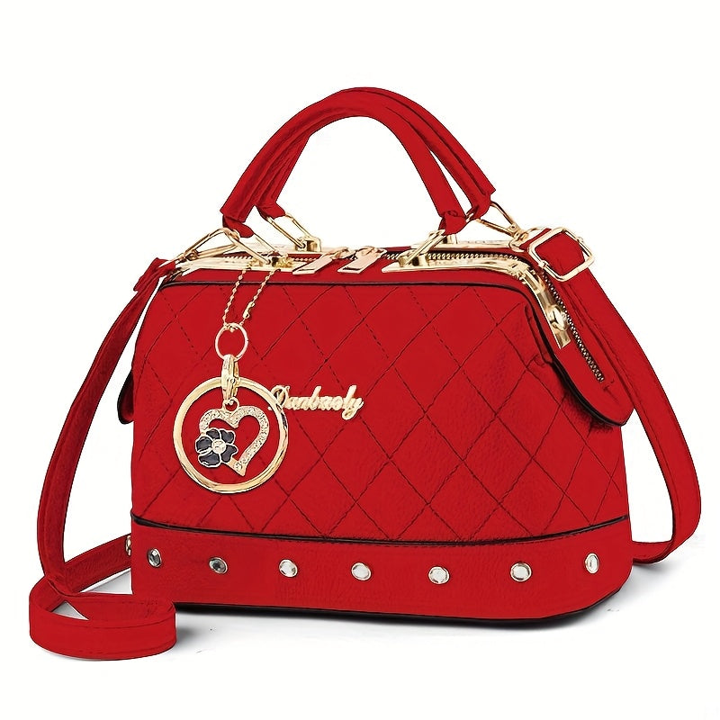 LS SHOP – Sac Boston Matelassé Noir | Bandoulière Réglable, Détail Strass et Clous Dorés