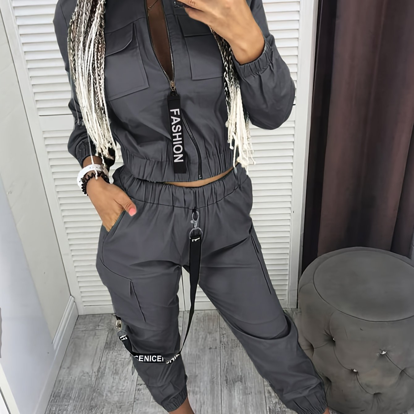 LS SHOP – Ensemble Décontracté Femme Cargo | Veste Zippée et Pantalon en Polyester Extensible