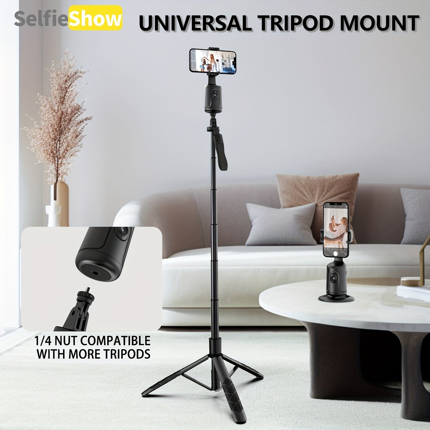 🤳 Trépied & Selfie Stick 360° LS SHOP – Suivi Automatique du Visage