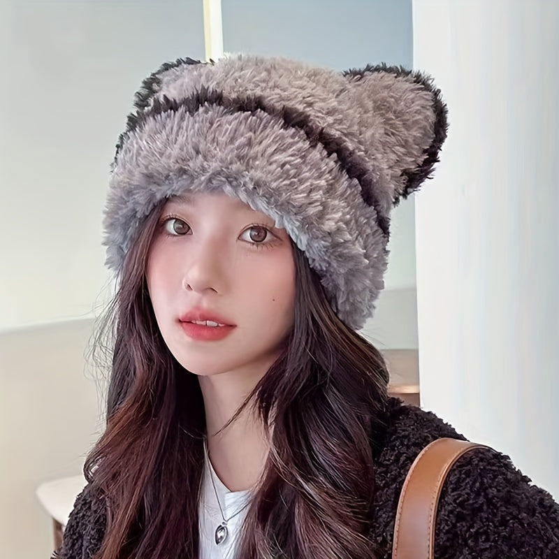 🧸❄️ LS Shop : Bonnet Hiver Femme – Oreilles d’Ours, Doux & Chaud 🖤✨