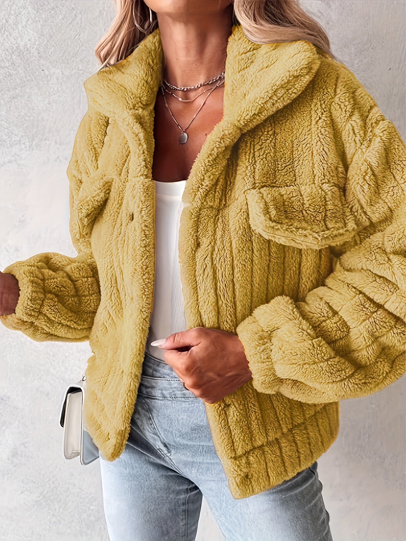 LS SHOP – Veste Teddy Décontractée pour Femme avec Fausses Poches | Polyester Confortable Automne/Hiver