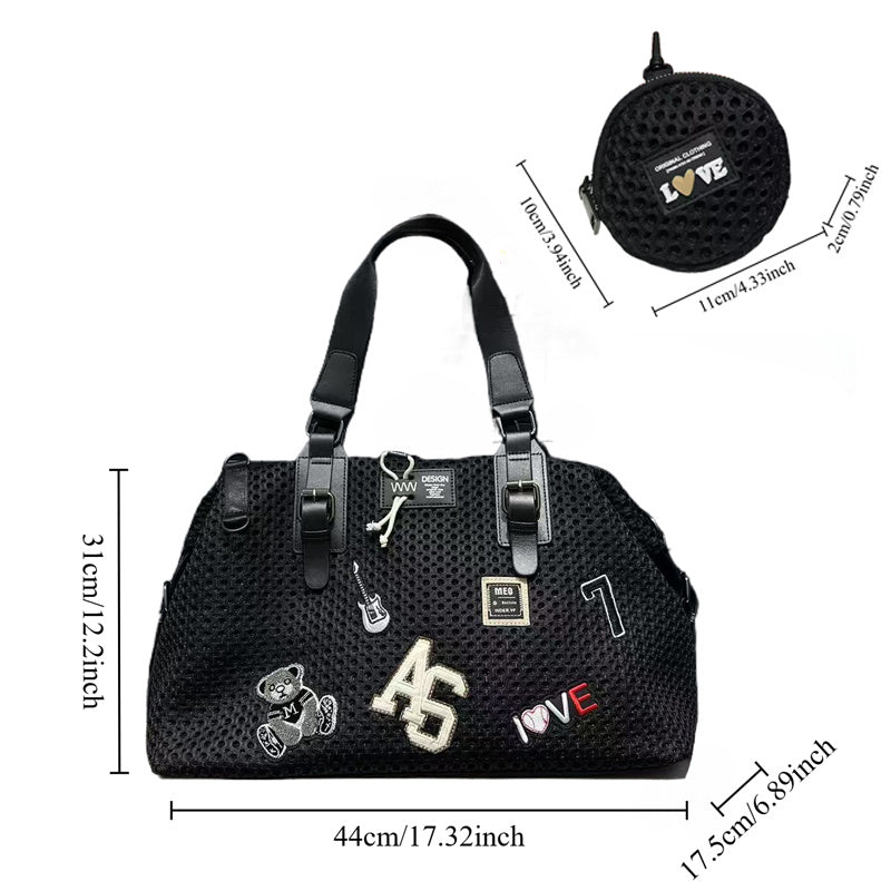 👜 LS SHOP – Sac Cabas XXL en Nylon Noir avec Teddy Bear – Tendance, Ultra-Pratique & Idéal Voyages ✨