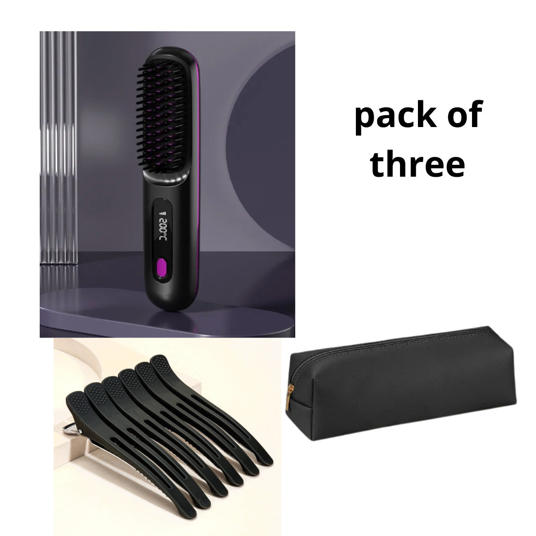 LS SHOP – Brosse Lissante et Boucleuse Sans Fil 2-en-1 | Chauffe Rapide, USB Portable