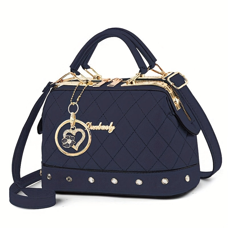 LS SHOP – Sac Boston Matelassé Noir | Bandoulière Réglable, Détail Strass et Clous Dorés